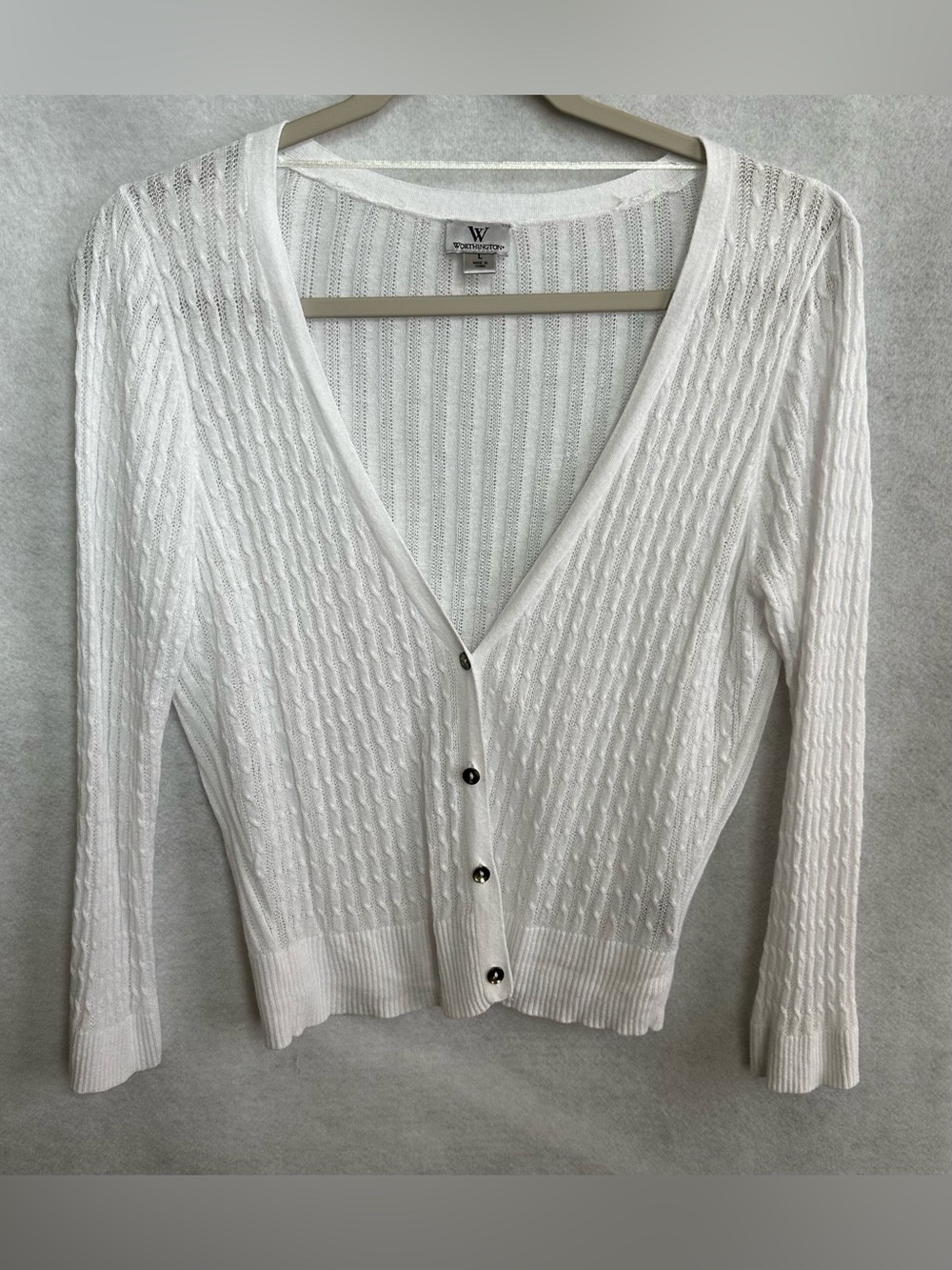 Worthington White V-Neck Button Cardigan